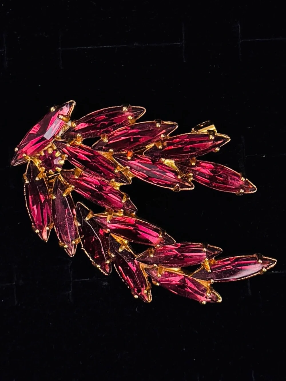 Vintage Pink Plum Colored Marquise Cluster Brooch